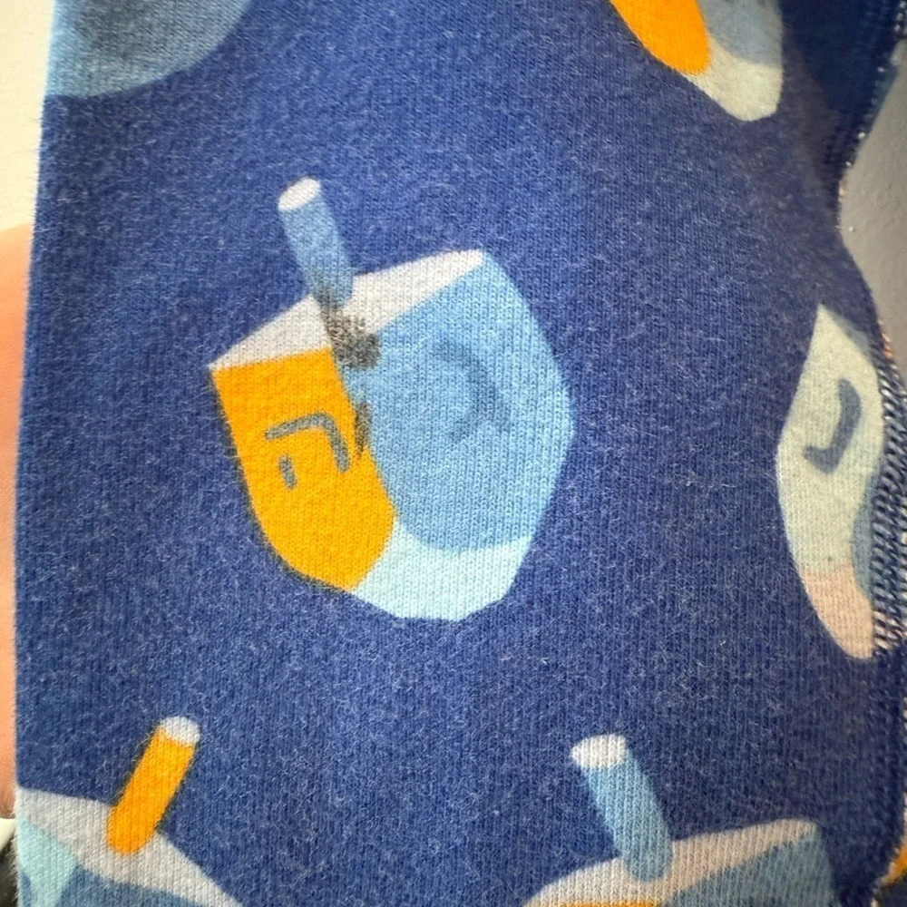 Hanna Andersson Blue Long John Cotton Pajamas Hanukkah Dreidel Print 3T/90